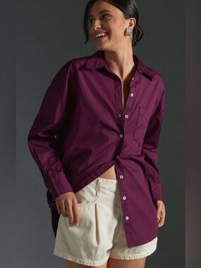 Anthropologie Maeve Button-Down Shirt in Deep Plum